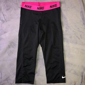Nike Pink and Black Cropped Leggings